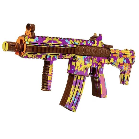 HK-416 Wooden 3D Gun Puzzle Kit GRAINIX DIY Rubber Band Model 202pc Sealed - Picture 6 of 8